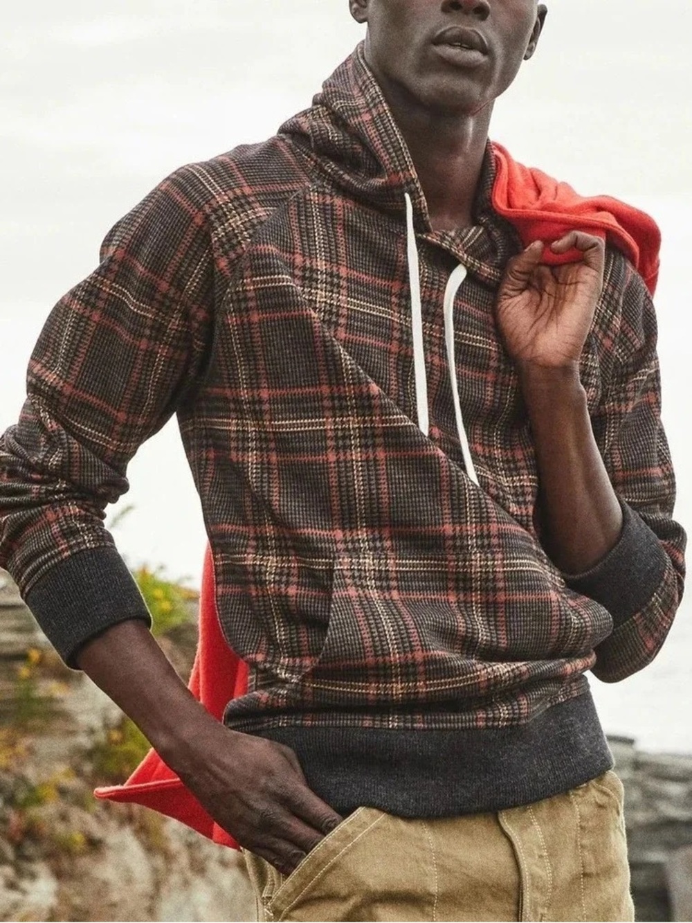 Todd Snyder Double Knit Plaid Hoodie in Umber